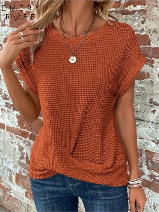 Emery Rose Tops - Emery Rose Rust Orange Waffle Short Sleeve Tee